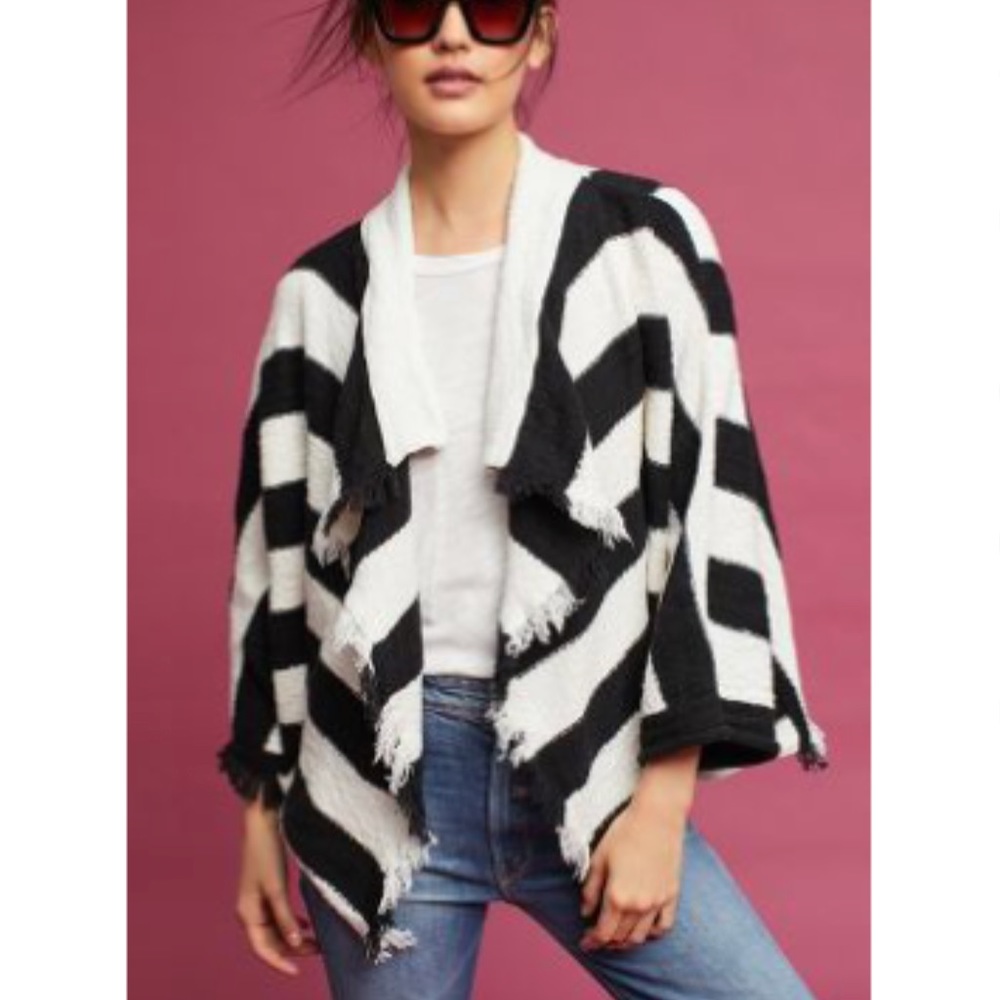 Anthropologie Fringed & Stripes Cardigan